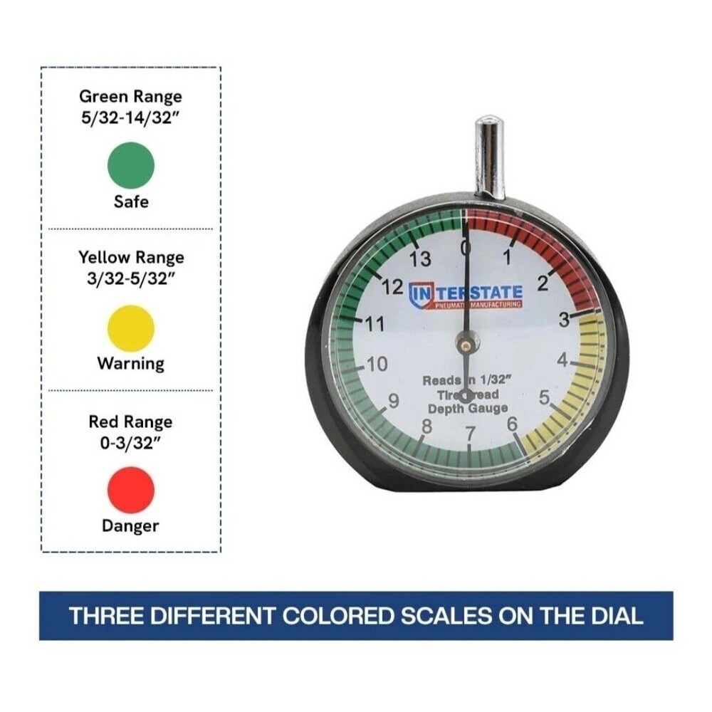 Interstate Pneumatics AMT-TG32 Professional Dial Type Tire Tread Depth Gauge